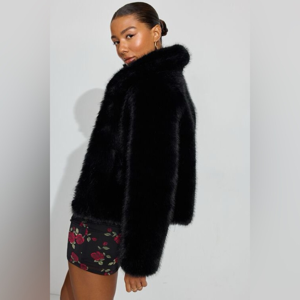Vintage Hillmoor NY Tissavel France Faux Fur Jacket Coat Black Union Made Winter - Picture 2 of 14